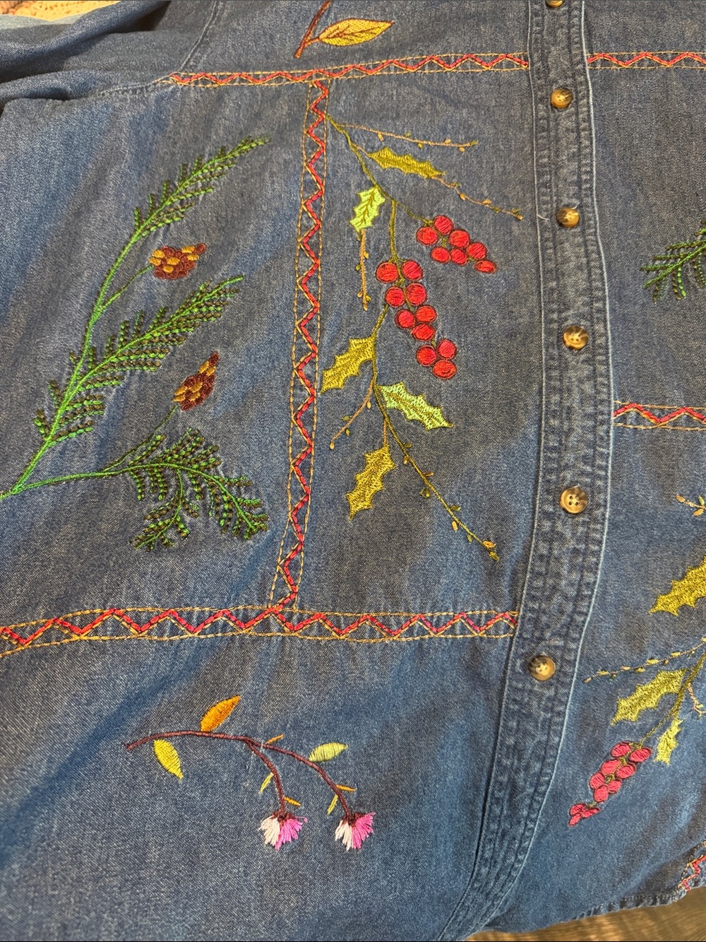 Vintage Bobbie Brooks Embroidered Denim Nature Theme Fall Long Sleeve Women XL - Picture 9 of 9